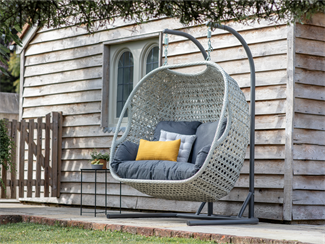 Bramblecrest Monterey Dove Grey Rattan Double Hanging Cocoon